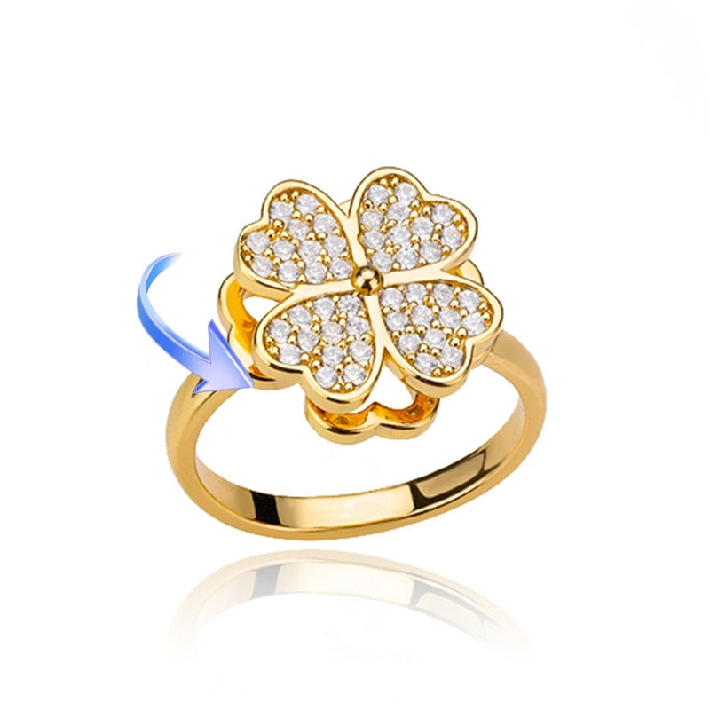 Anel Trevo De 4 Folhas Giratório Elegante Ajustável Feminino