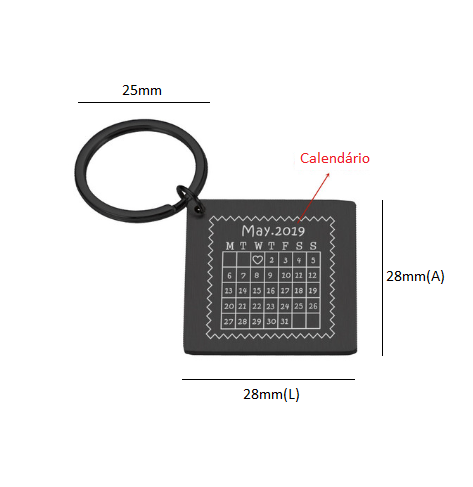 Chaveiro Calendário Data Especial Personalizado Love You Quadrado
