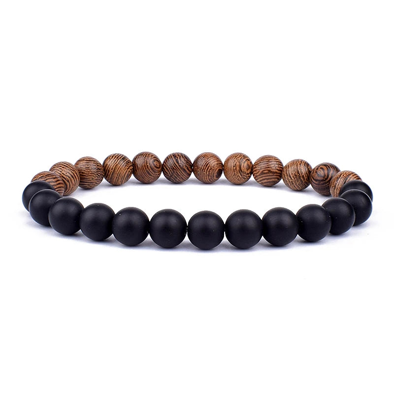 Pulsera Hombre Piedra Volcánica Bola 8mm