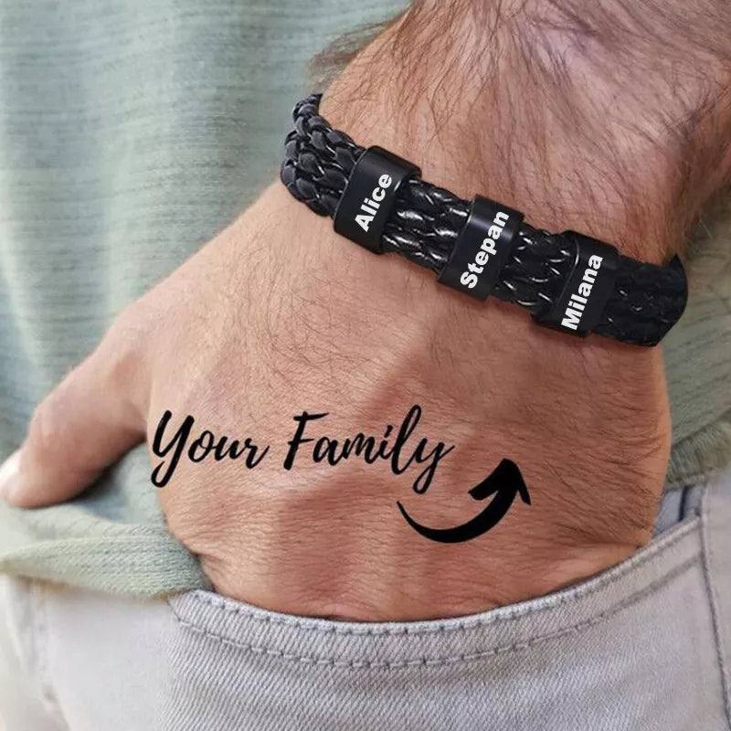 Pulseira De Couro Masculino Com Nomes Personalizados