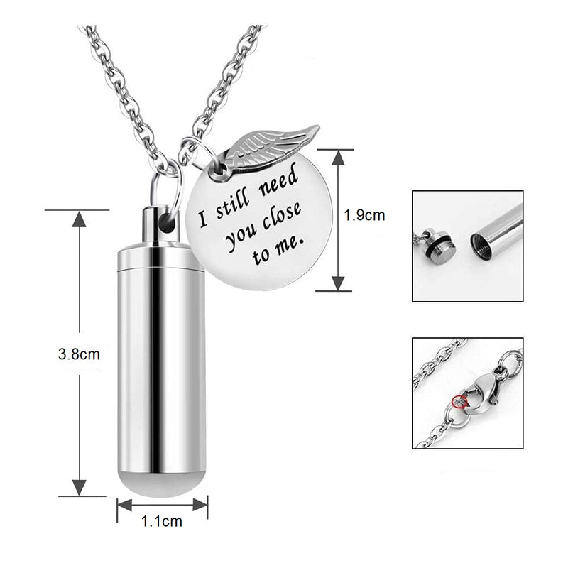 Colar Pingente Urna Para Cinzas Pet Cilindro Com Asa Lembrança