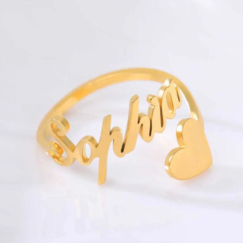Anillo Ajustable Con Nombre Personalizado y Corazón Para Mujer