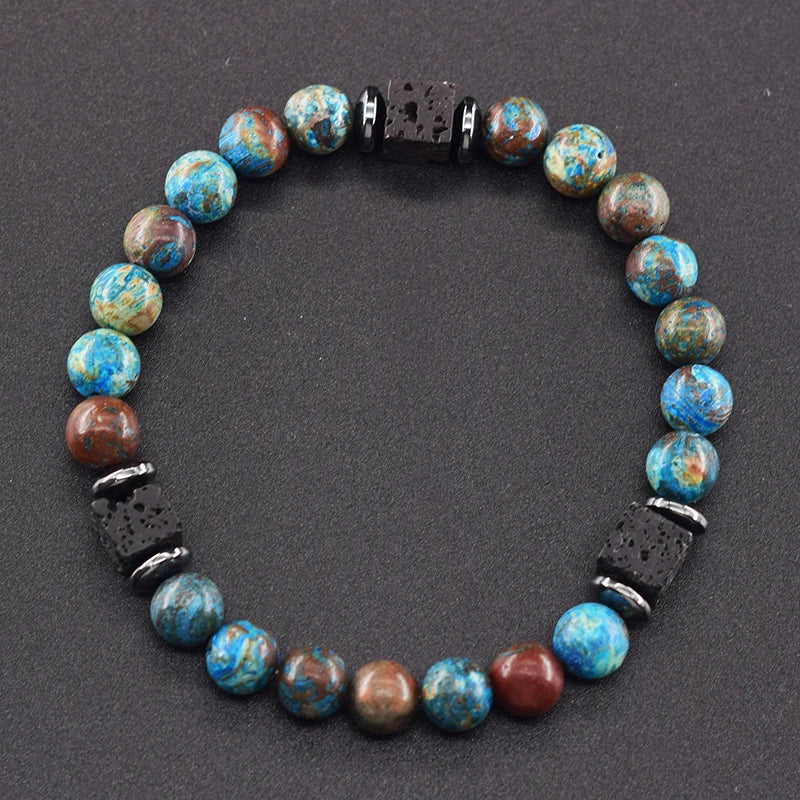 Pulsera Retro Con Bloques Negros Volcánicos Mate Para Hombre