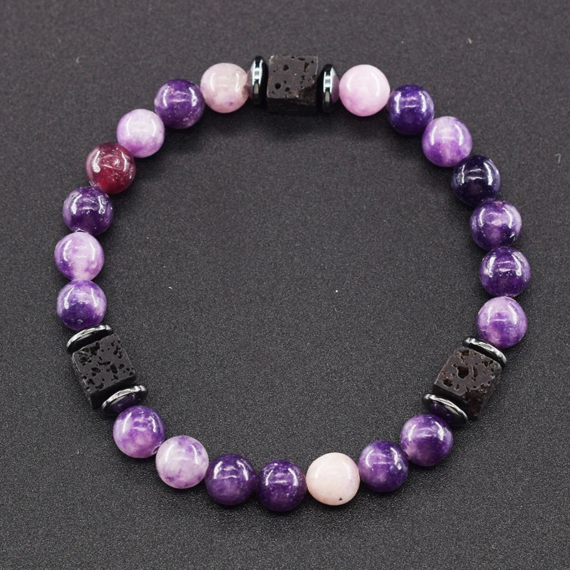 Pulsera Retro Con Bloques Negros Volcánicos Mate Para Hombre