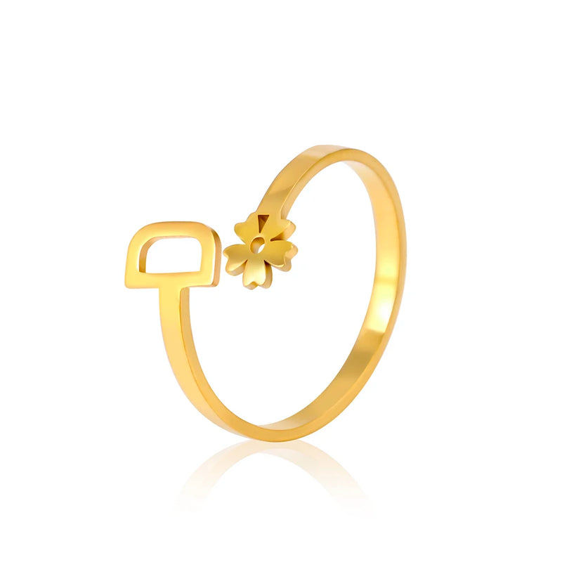 Anillo Con Nombre Inicial Personalizado Con Flor Ajustable Para Mujer