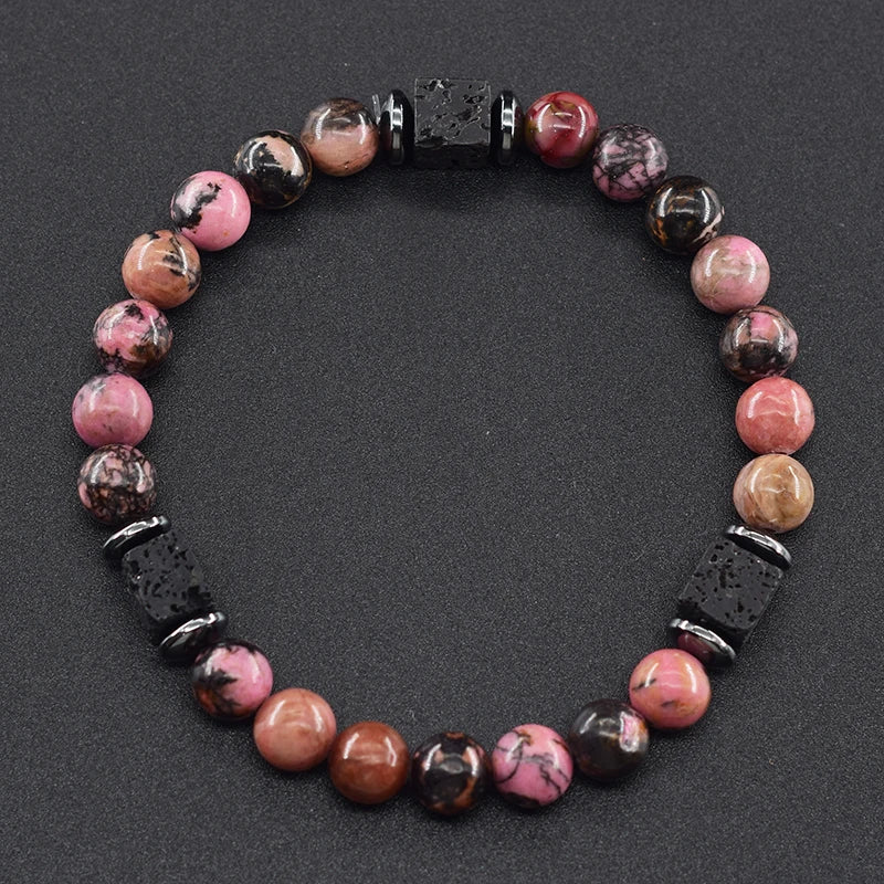 Pulsera Retro Con Bloques Negros Volcánicos Mate Para Hombre
