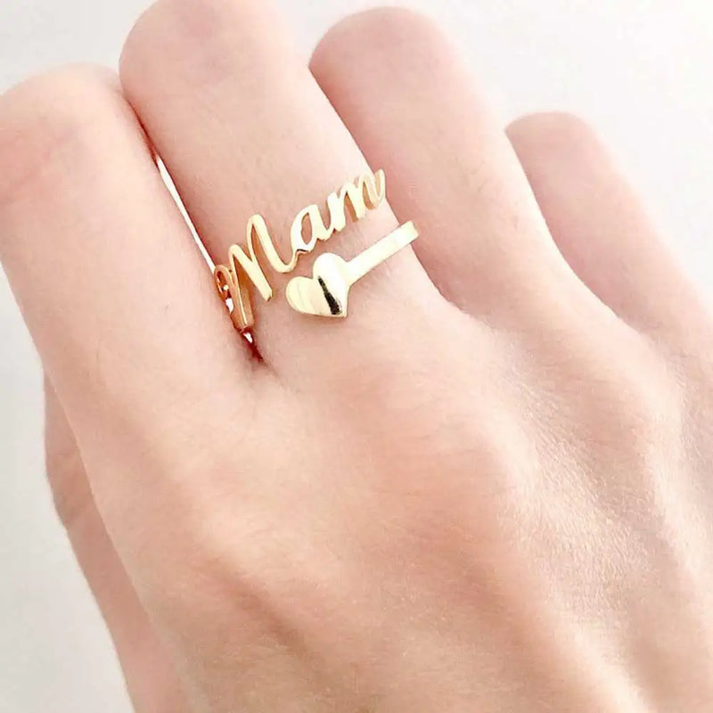 Anillo Ajustable Con Nombre Personalizado y Corazón Para Mujer