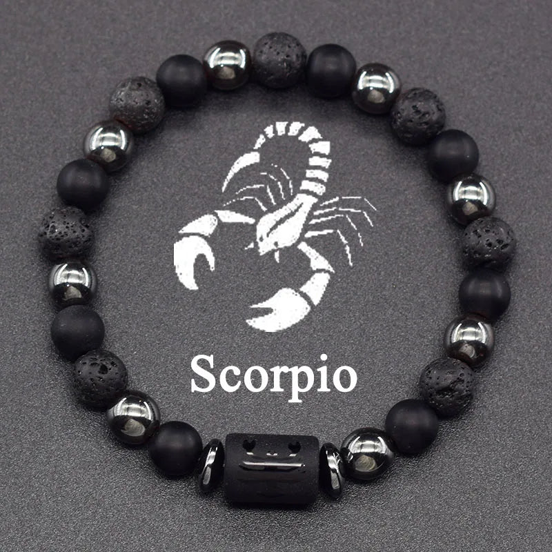 Pulsera de Piedra Natural y Bola 12 Signos Del Zodíaco Para Hombre