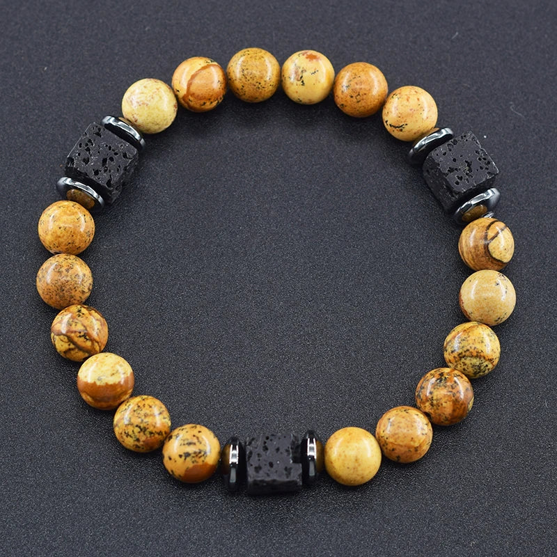 Pulsera Retro Con Bloques Negros Volcánicos Mate Para Hombre