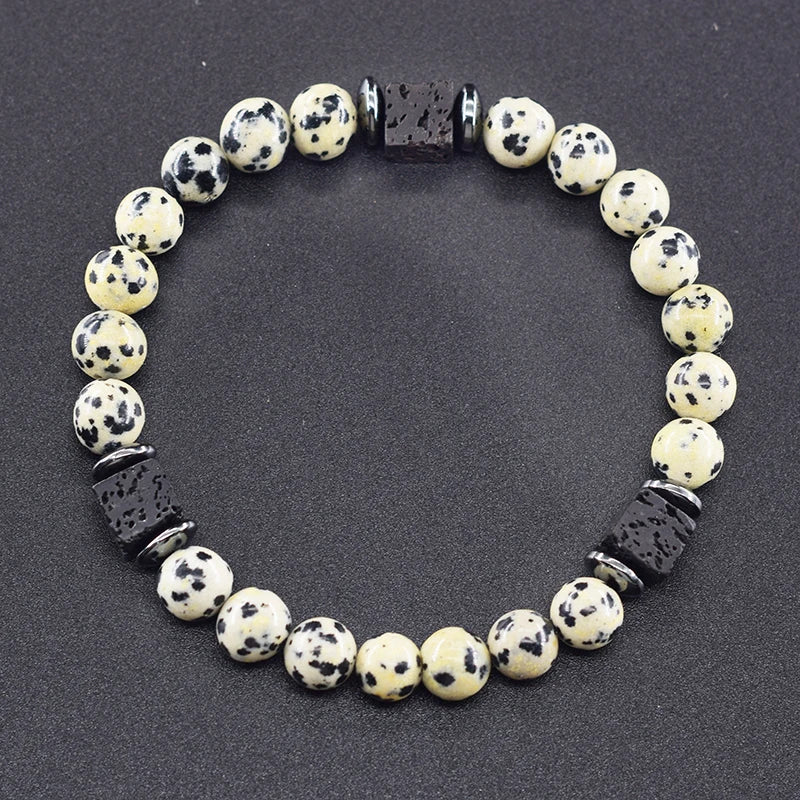 Pulsera Retro Con Bloques Negros Volcánicos Mate Para Hombre