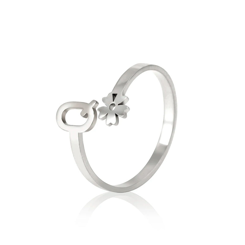 Anillo Con Nombre Inicial Personalizado Con Flor Ajustable Para Mujer