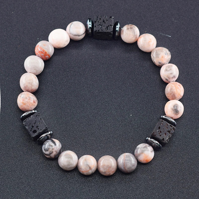 Pulsera Retro Con Bloques Negros Volcánicos Mate Para Hombre