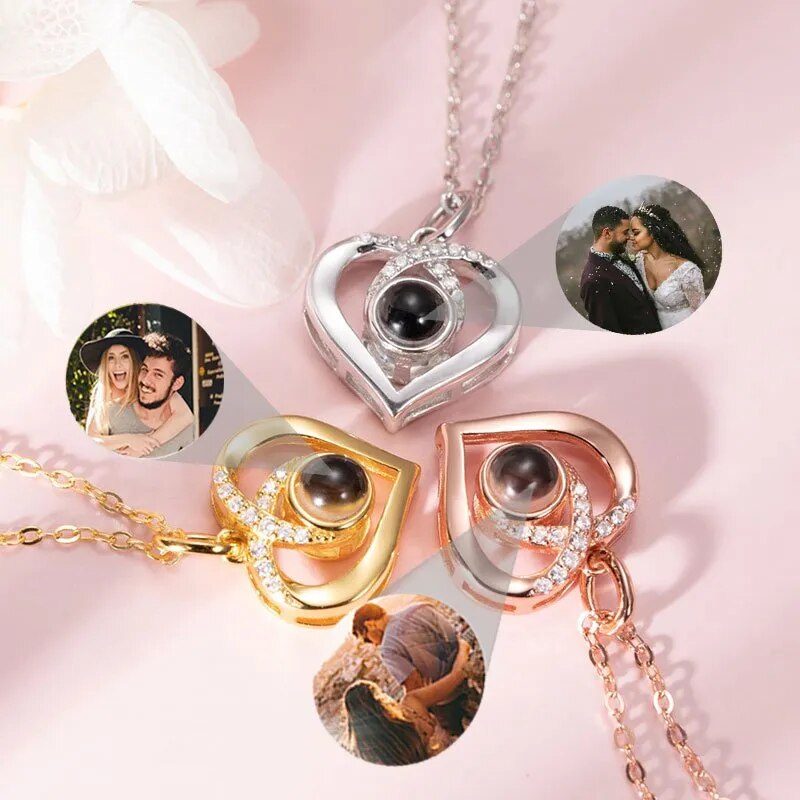 Colar Foto Cristal Personalizado Coração Infinito