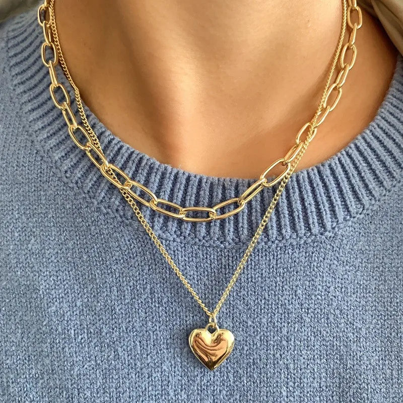 Collar Elegante y Fino Con Doble Corazón Para Mujer