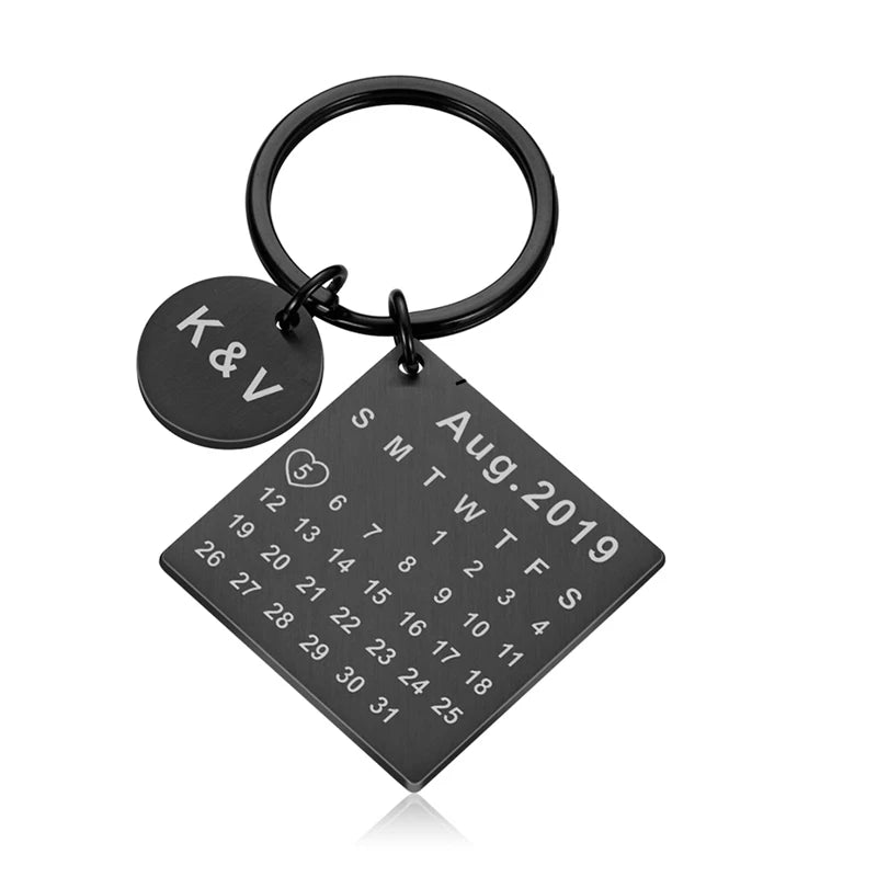 Llavero Con Calendario de Fecha Personalizado Letra Inicial Del Nombre