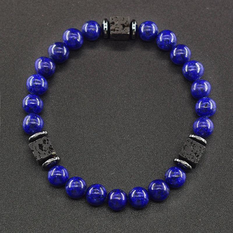 Pulsera Retro Con Bloques Negros Volcánicos Mate Para Hombre