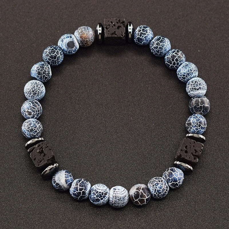 Pulsera Retro Con Bloques Negros Volcánicos Mate Para Hombre