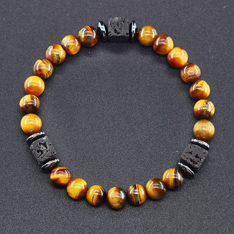 Pulsera Retro Con Bloques Negros Volcánicos Mate Para Hombre