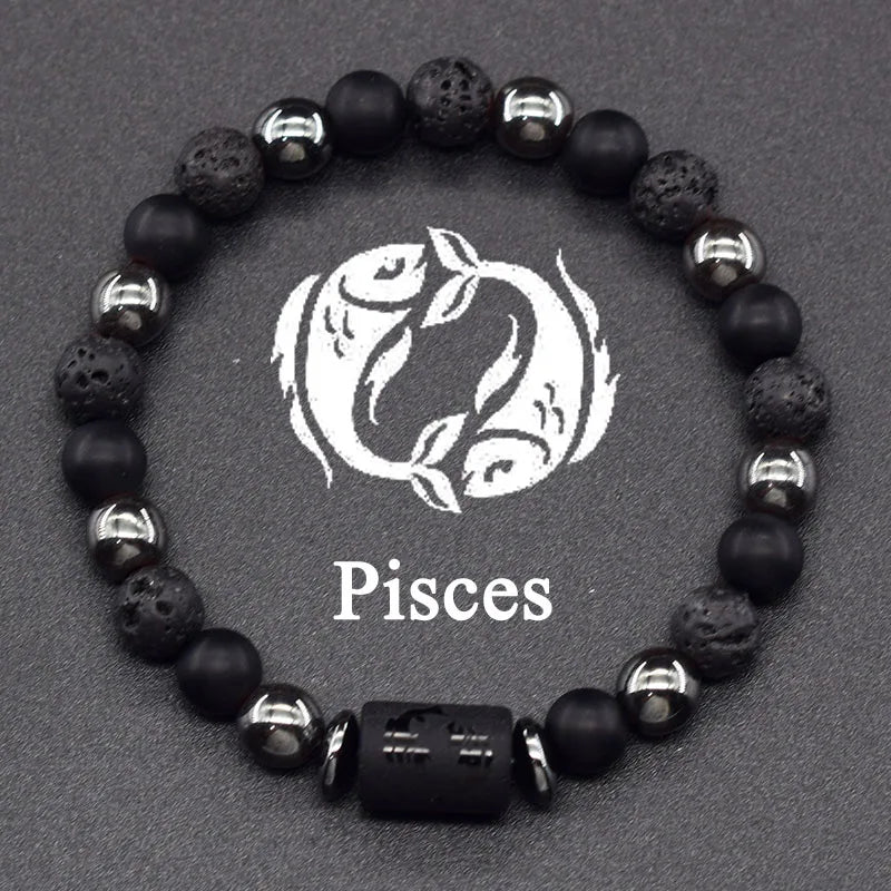Pulsera de Piedra Natural y Bola 12 Signos Del Zodíaco Para Hombre