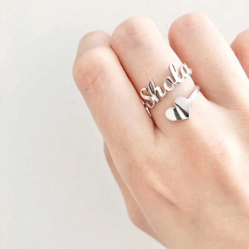 Anillo Ajustable Con Nombre Personalizado y Corazón Para Mujer
