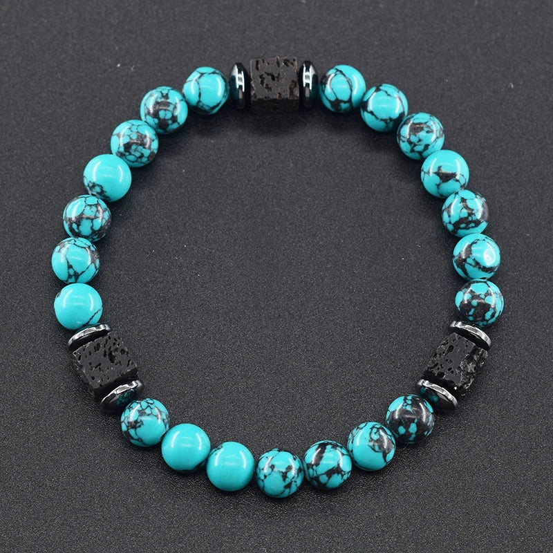 Pulsera Retro Con Bloques Negros Volcánicos Mate Para Hombre