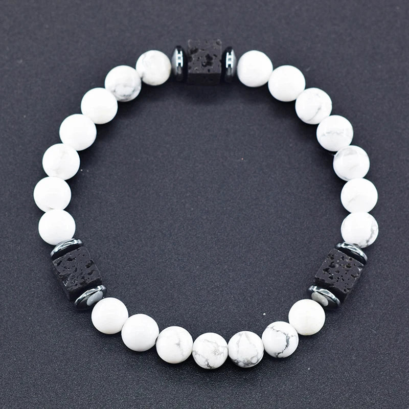 Pulsera Retro Con Bloques Negros Volcánicos Mate Para Hombre