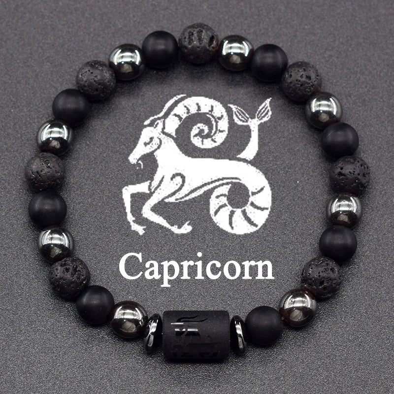 Pulsera de Piedra Natural y Bola 12 Signos Del Zodíaco Para Hombre