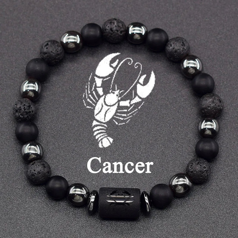 Pulsera de Piedra Natural y Bola 12 Signos Del Zodíaco Para Hombre