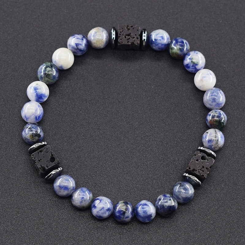 Pulsera Retro Con Bloques Negros Volcánicos Mate Para Hombre