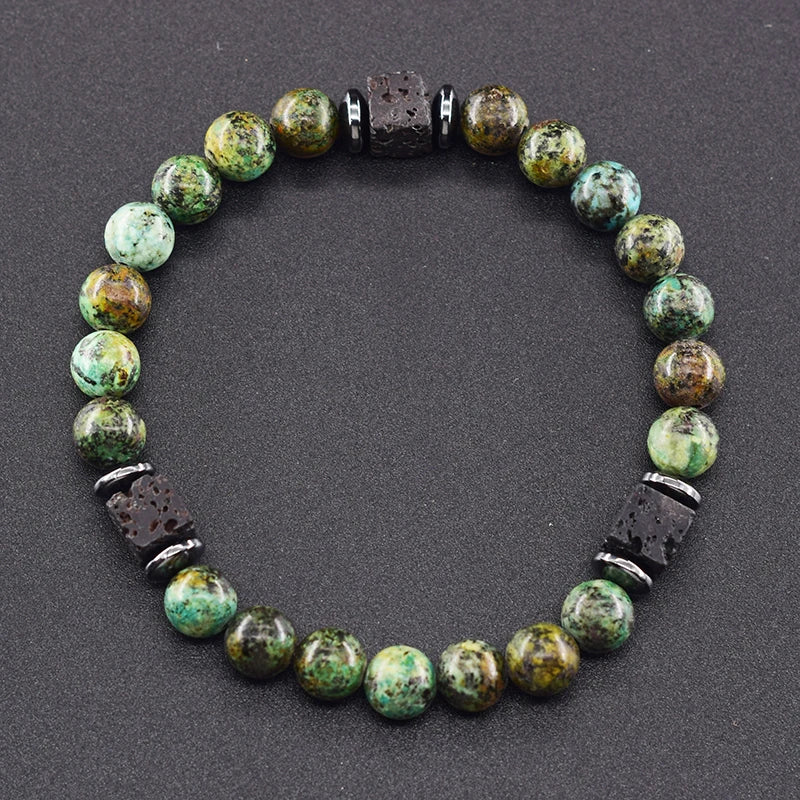 Pulsera Retro Con Bloques Negros Volcánicos Mate Para Hombre