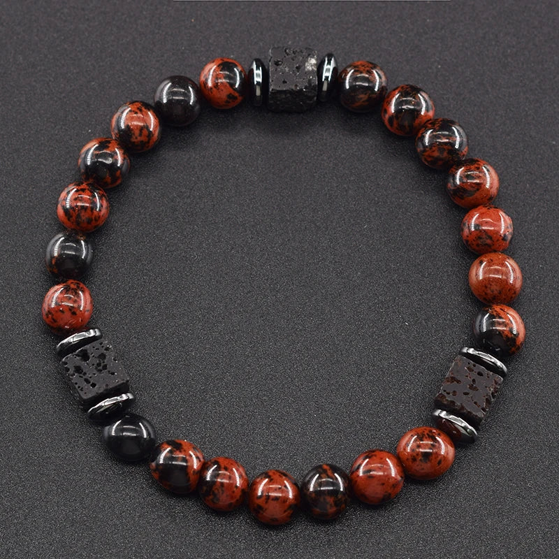 Pulsera Retro Con Bloques Negros Volcánicos Mate Para Hombre