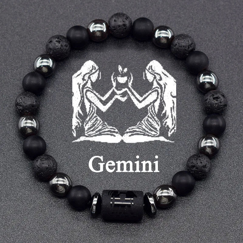 Pulsera de Piedra Natural y Bola 12 Signos Del Zodíaco Para Hombre