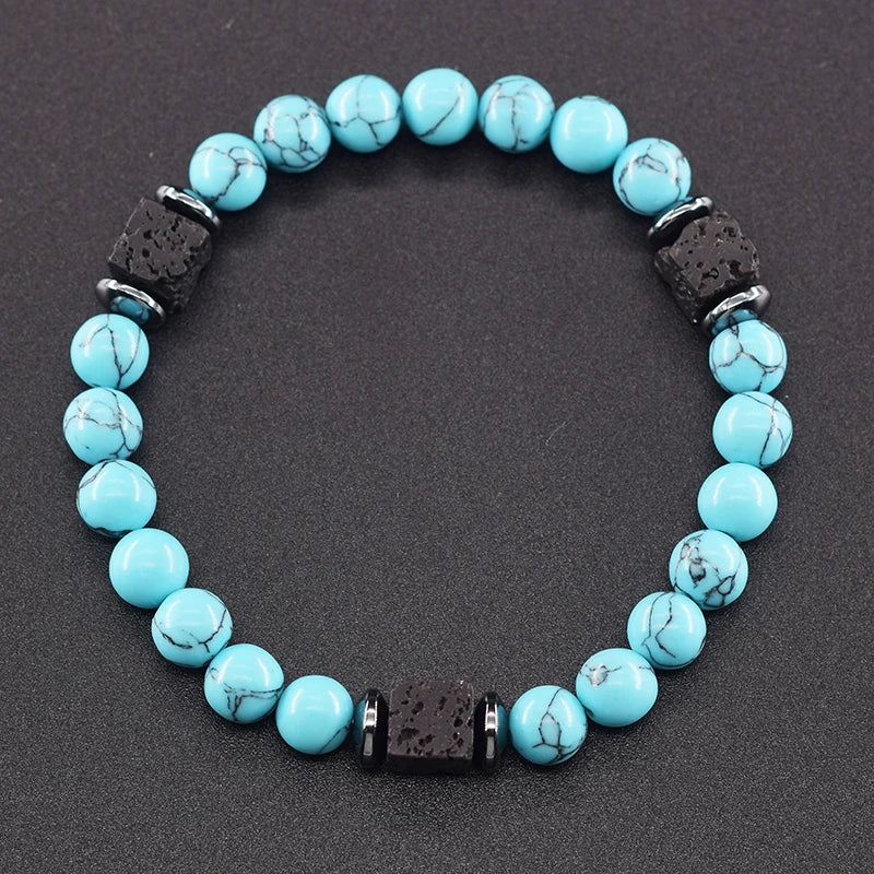 Pulsera Retro Con Bloques Negros Volcánicos Mate Para Hombre