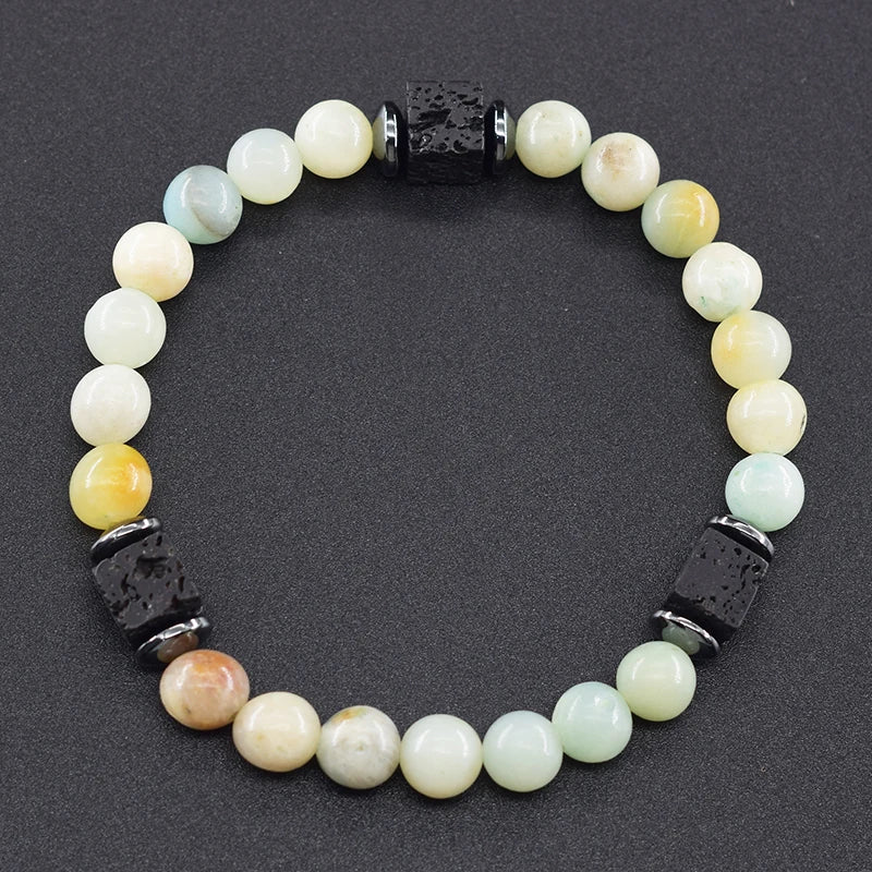 Pulsera Retro Con Bloques Negros Volcánicos Mate Para Hombre