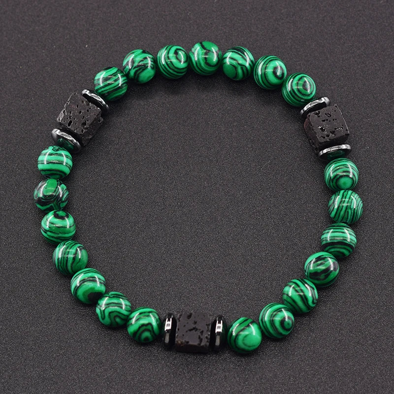 Pulsera Retro Con Bloques Negros Volcánicos Mate Para Hombre