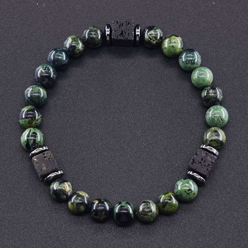 Pulsera Retro Con Bloques Negros Volcánicos Mate Para Hombre