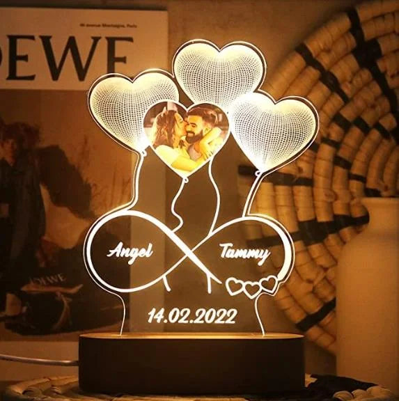 Placa Con Foto Personalizada Fecha y Nombres Con Corazón Iluminado