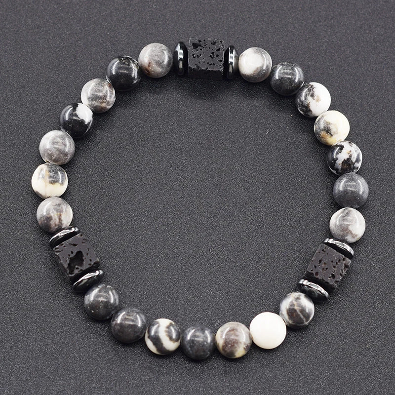 Pulsera Retro Con Bloques Negros Volcánicos Mate Para Hombre