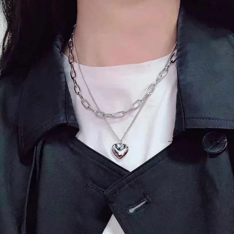 Collar Elegante y Fino Con Doble Corazón Para Mujer