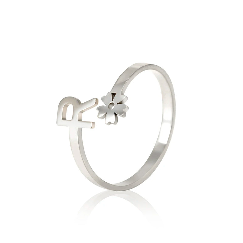 Anillo Con Nombre Inicial Personalizado Con Flor Ajustable Para Mujer