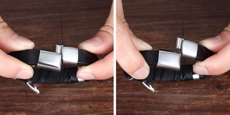 Pulsera de Cuero y Acero Inoxidable Hombre Con Diseño Estilo Clásico