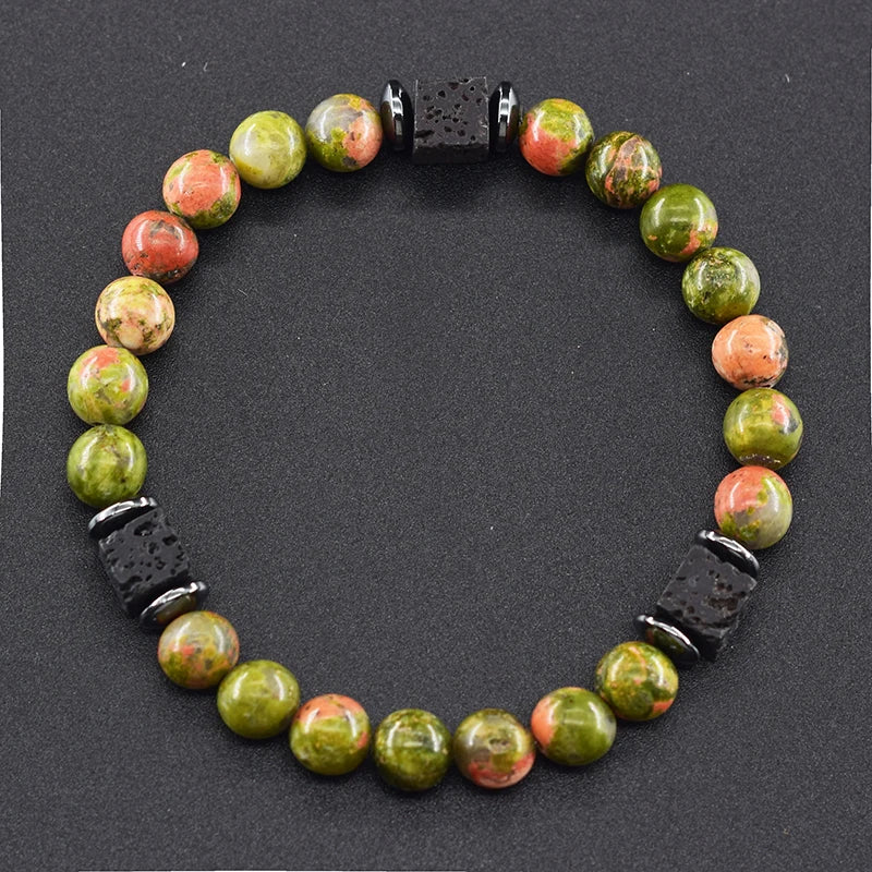 Pulsera Retro Con Bloques Negros Volcánicos Mate Para Hombre