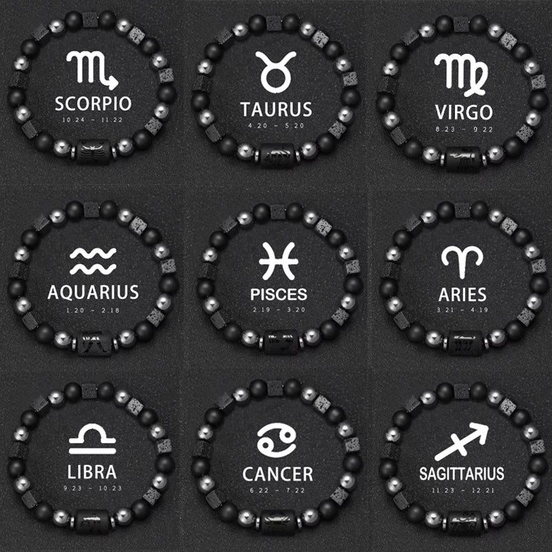 Pulsera de Piedra Natural 12 Signos Del Zodíaco Para Hombre