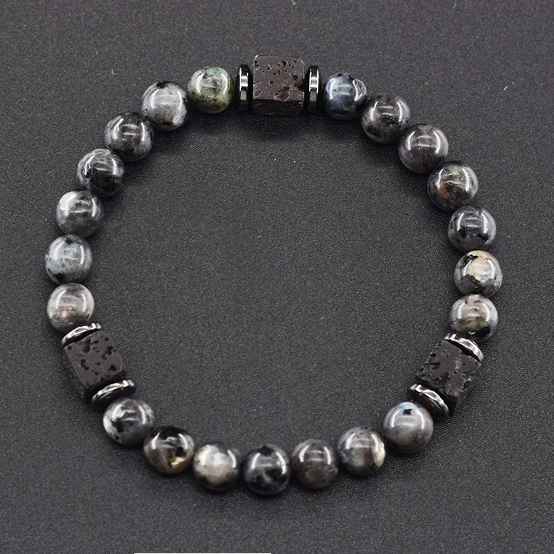 Pulsera Retro Con Bloques Negros Volcánicos Mate Para Hombre