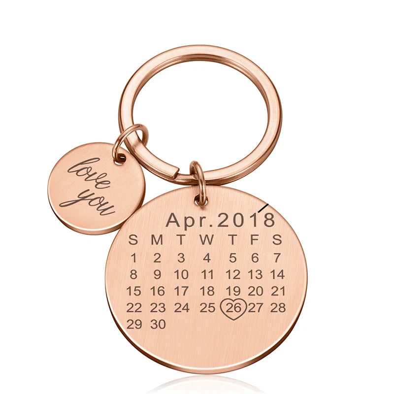 Llavero Con Fecha Importante Calendario Redondo Personalizado Love You
