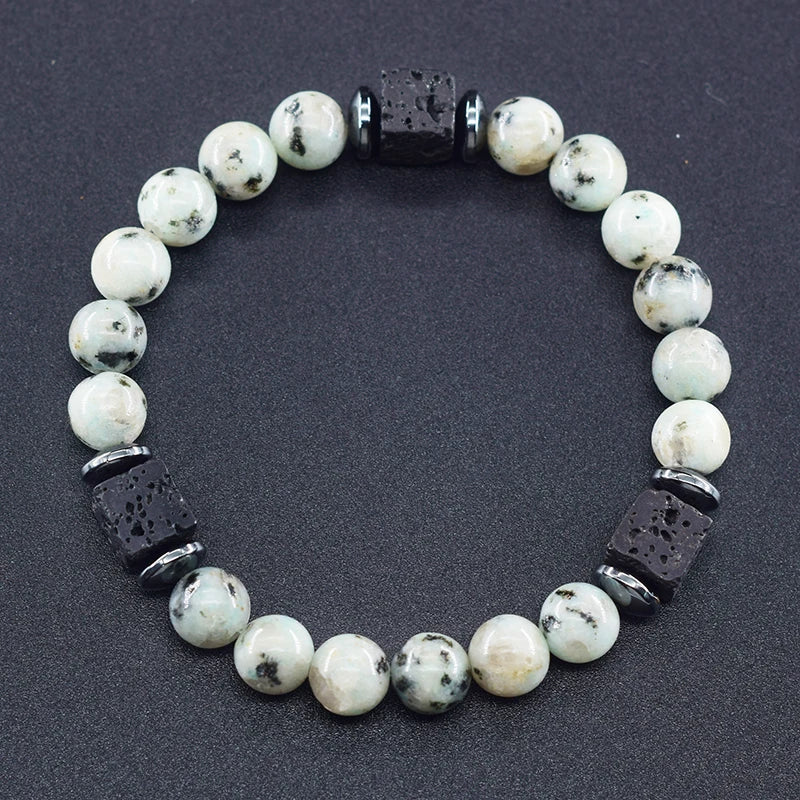 Pulsera Retro Con Bloques Negros Volcánicos Mate Para Hombre