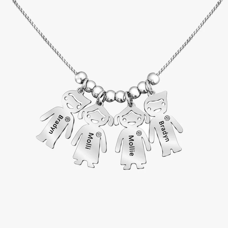 Collar Mis Hijos Con Nombre y Piedra Del Mes Personalizado Para Mujer