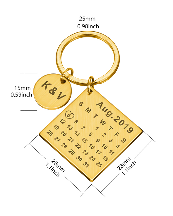 Chaveiro Calendário Data Especial Personalizado Letra Inicial Do Nome