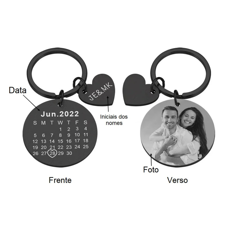 Chaveiro Calendário Data Personalizada Foto E Letra Inicial Nomes