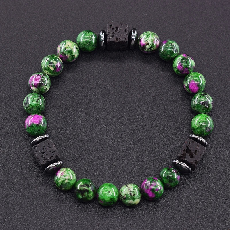 Pulsera Retro Con Bloques Negros Volcánicos Mate Para Hombre